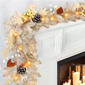 Timer - Fall Garland Fall Decorations for Home, 6Ft Pre-Lit Real Touch Maples